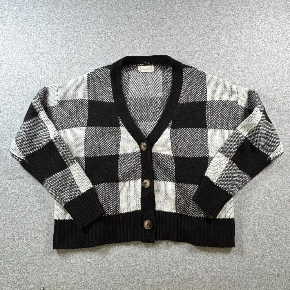 Altar'd State Checkerboard Cropped Cardigan Black White Women's Size M